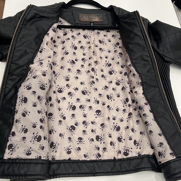 Woman’s Black Vegan Leather Moto Jacket with Gold Hardware - Picture 4 of 11